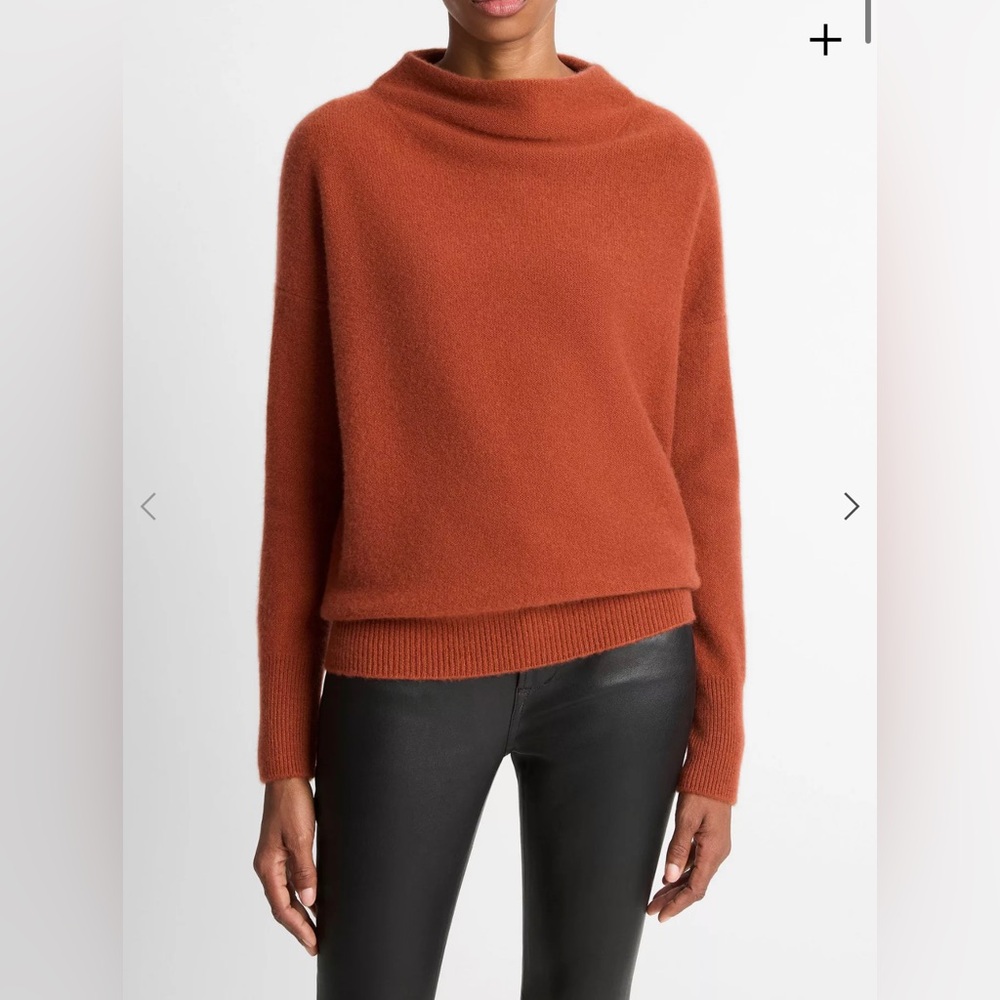 Red Vince “Plush Cashmere Funnel-Neck Sweater”